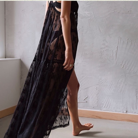 Free People In the Breeze Dress Black Maxi Slip - Picture 7 of 8